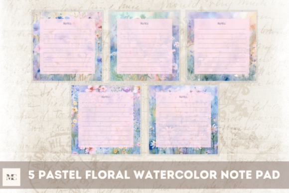 Download 5 Pastel Floral Watercolor Note Pad - Floral watercolor Collection