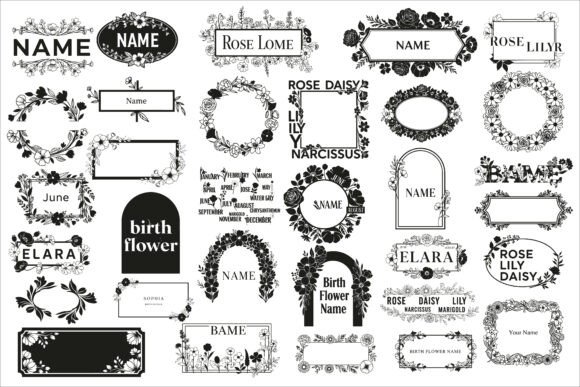 Download Elegant Birth Flower Name Frame Design - Premium Resources